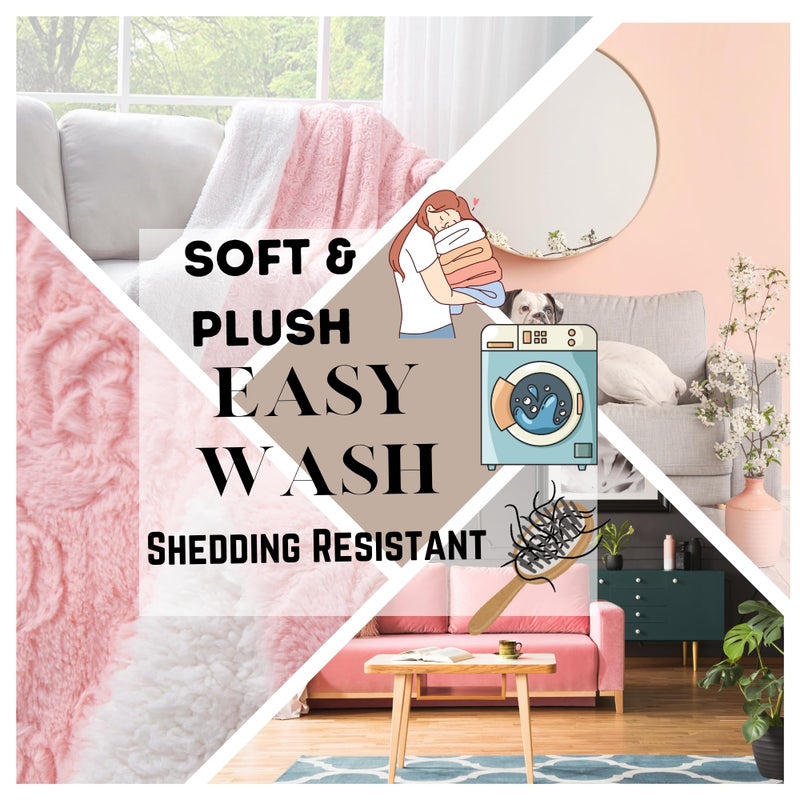 DaDa Bedding Luxury Faux Fur Throw Blanket - [ Non Shedding - Machine Washable] Fluffy Super Cuddly Soft Roses Sherpa Backside - Warm Plush for Lap or Sofa - Bright Vibrant Pink & White - 50" x 60" - Image 3